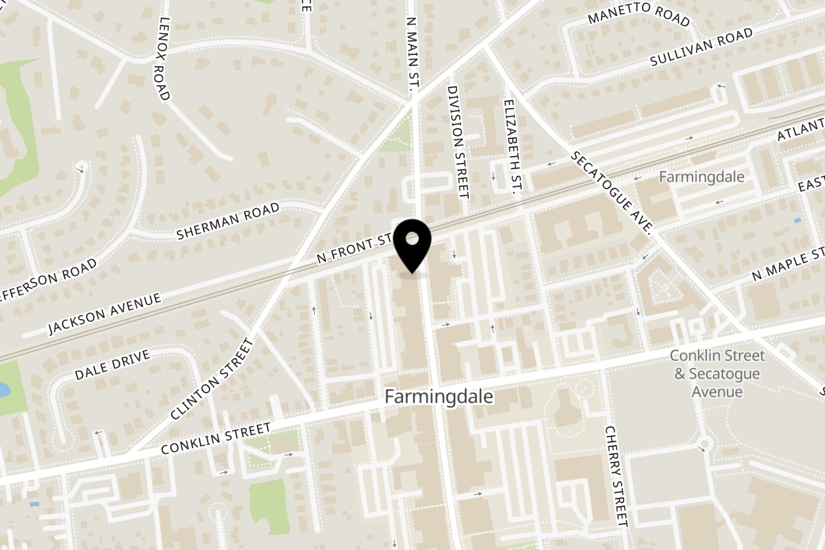 Map showing the location of Tre Scalini Italian Restaurant on 196 Main St in Farmingdale